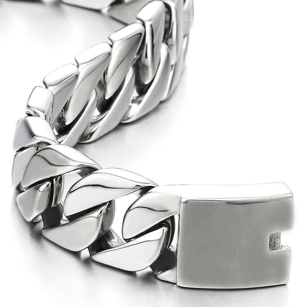 COOLSTEELANDBEYOND Masculine Mens Stainless Steel Large Link Curb Chain Bracelet, Polished