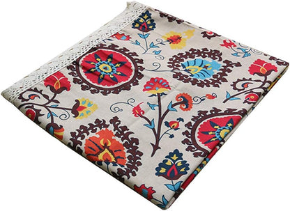 Aothpher Modern Boho Floral Jacquard Washable Tablecloths | 54x70 Inches with Lace