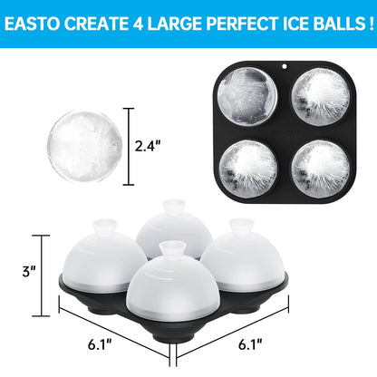 HONYAO Silicone Whiskey Ice Ball Mold - 2.4 Inch Large Ice Cube Trays Molds Silicone with Lids - Ice Sphere Maker for Cocktails, Bourbon, Rum - 2 x 4 Iceballs