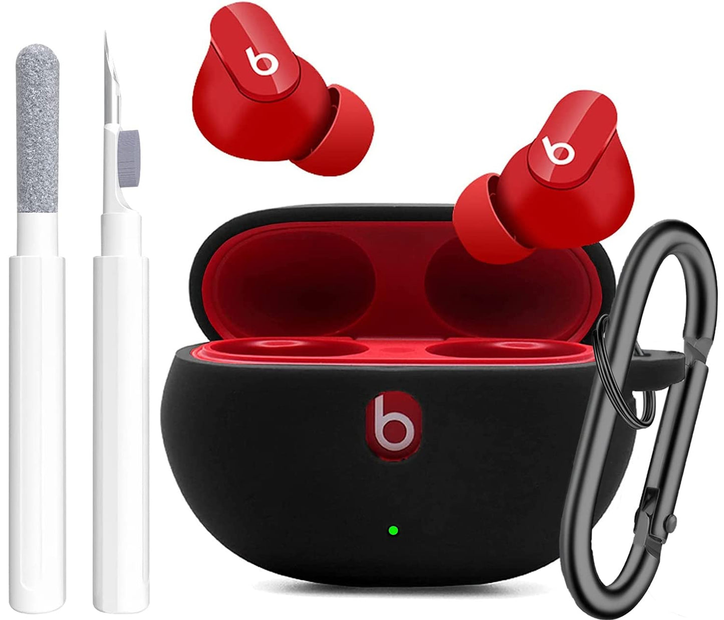 Olytop for Beats Studio Buds/Bud + Case with Cleaner kit 2021/2023, Soft Silicone Case for New Beat Studio Buds Plus Cover Protective Skin with Keychain, Cleaning Pen for Beat Studio Earbuds, Black