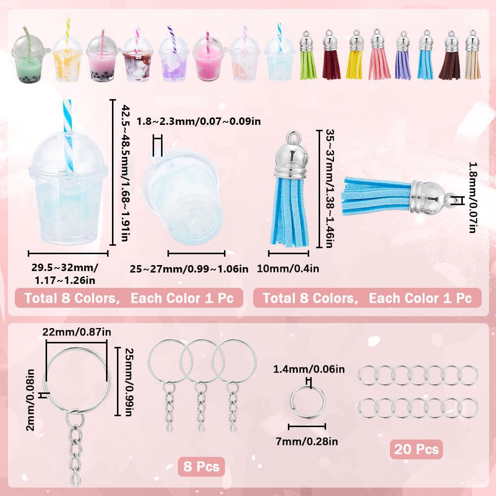 SUNNYCLUE 44Pcs DIY 8 Sets Milk Tea Charms Keychain Making Kit Bubble Tea Keychain Bulk Milktea Summer Hawaii Ice Cream Charms for Jewelry Making Kits Key Chains Supplies