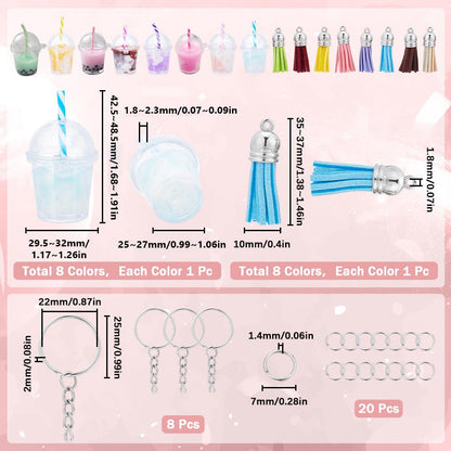 SUNNYCLUE 44Pcs DIY 8 Sets Milk Tea Charms Keychain Making Kit Bubble Tea Keychain Bulk Milktea Summer Hawaii Ice Cream Charms for Jewelry Making Kits Key Chains Supplies