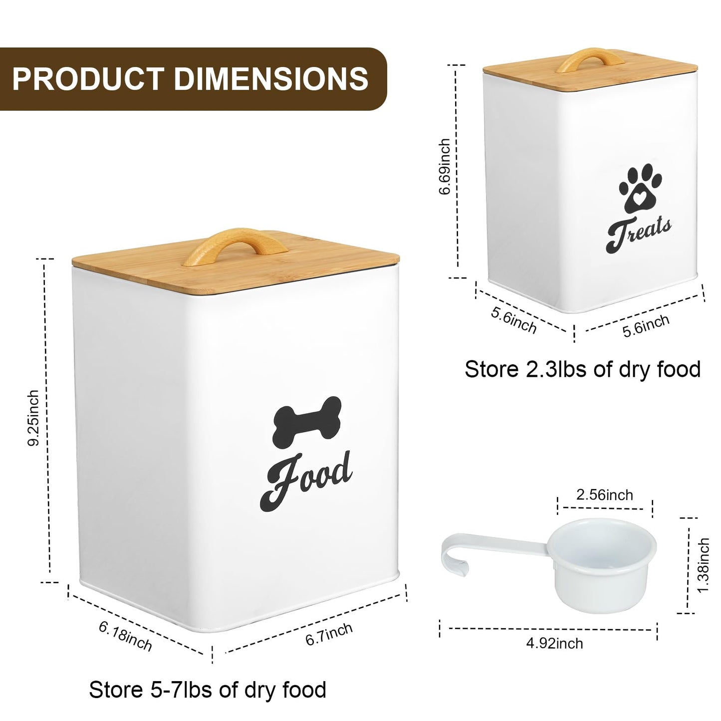 Dog Treat Container 2PCS, Dog Food Storage Container with Lids Airtight, Dog Treat Jars for Kitchen Counter-7+3Lbs, Small Dog Cookie Jar for Storage, (Upgraded) White