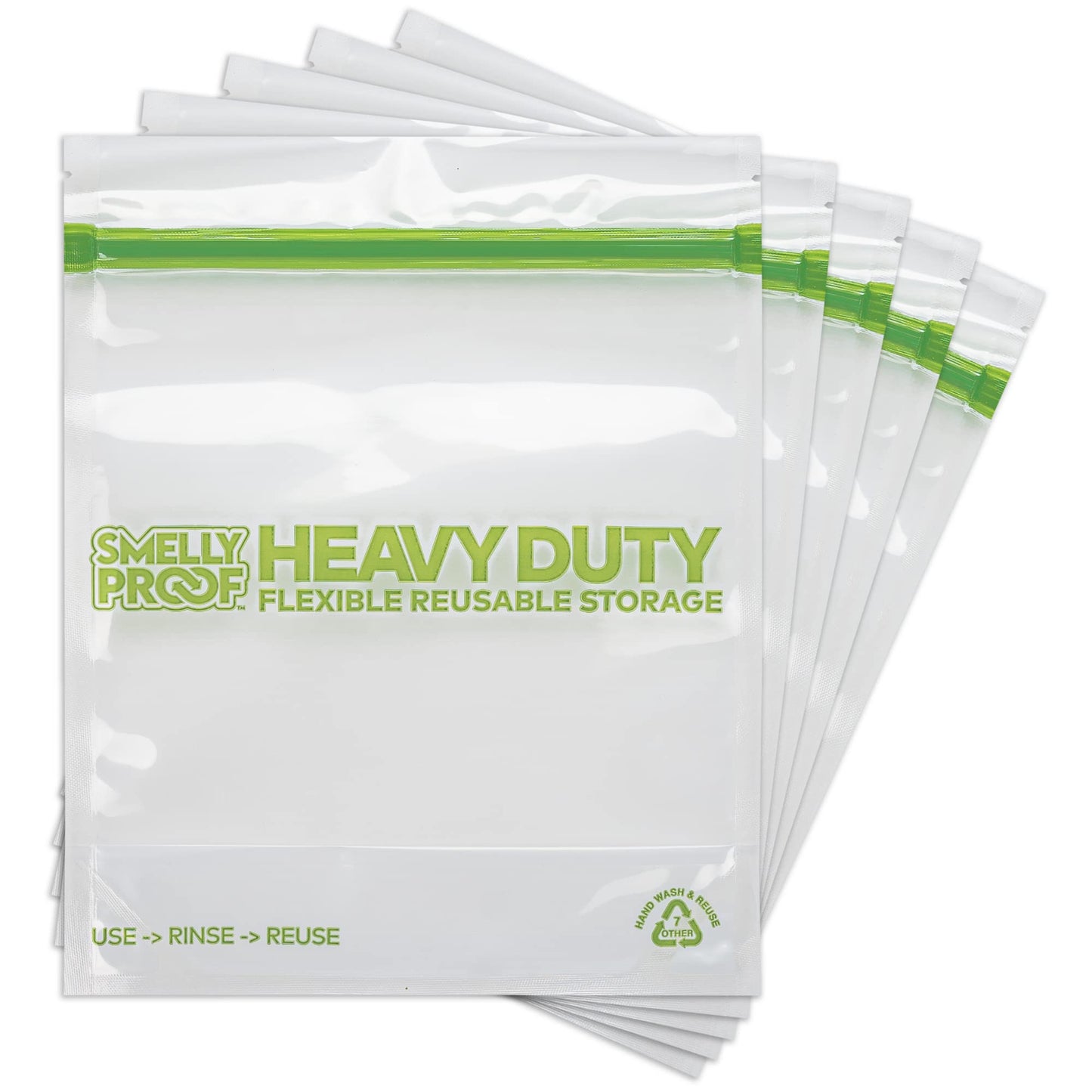 HEAVY DUTY Reusable STAND-UP Bags for Food Storage by Smelly Proof, USA Made, NO PEVA & BPA FREE, Reusable Freezer Bags, Dishwasher-Safe, Triple Zip, CLEAR 5-mils LRG Quart 8.75" x 9.5" - 5pk