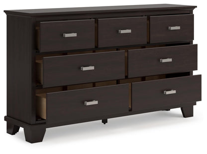 Signature Design by Ashley Covetown Contemporary 7 Drawer Dresser with Safety Stop for Bedroom, Dark Brown