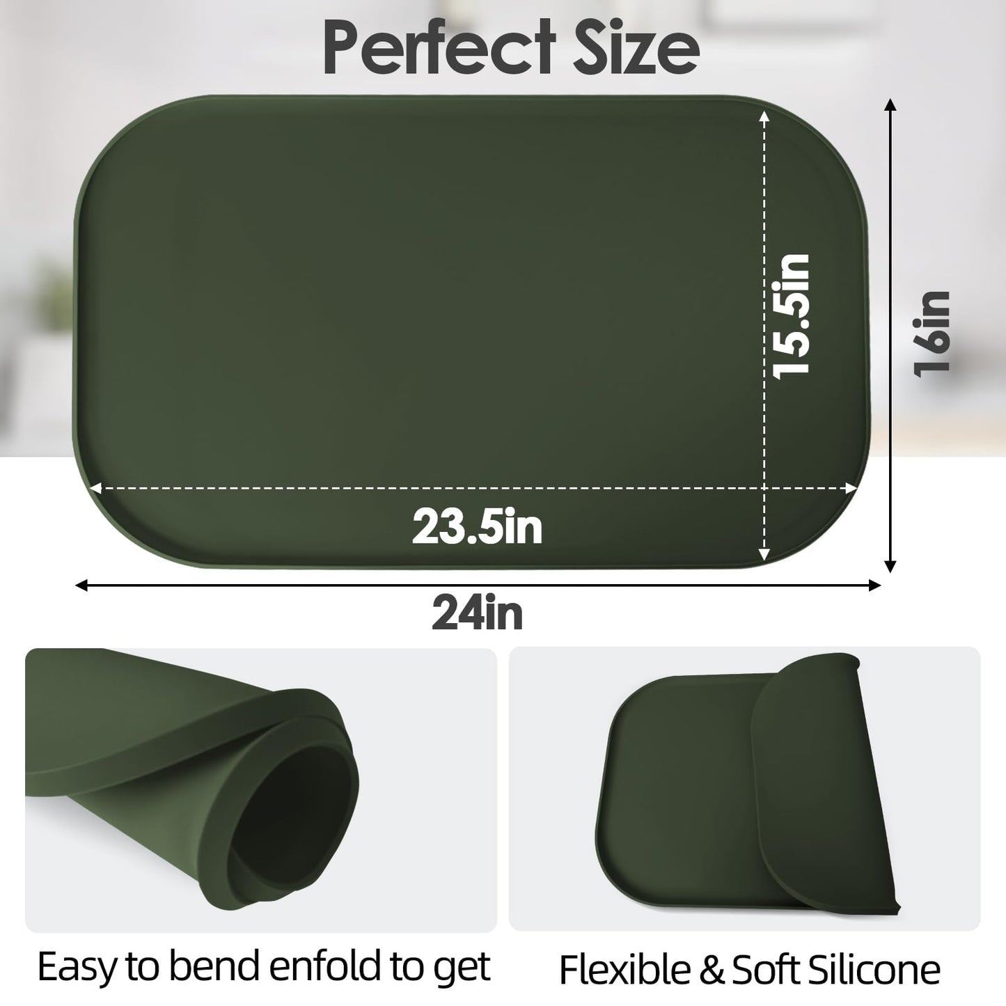 TOHONFOO Silicone Coffee Mat with Lip, 19.7'' x 15'' Heavy Duty Bar Mat, Coffee Tray for Countertop Fit Under Machine Pot Espresso Machine, Grey