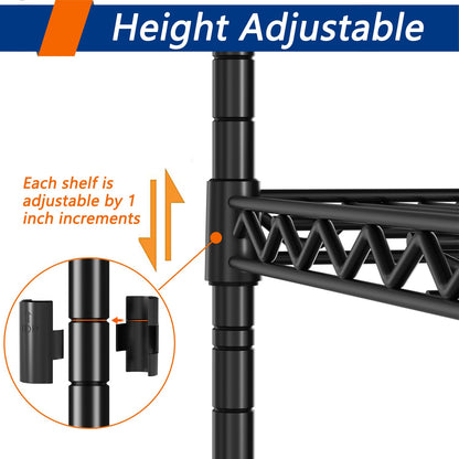 REGILLER 5-Wire Shelving Metal Storage Rack Adjustable Shelves,Standing Storage Shelf Units for Laundry Bathroom Kitchen Pantry Closet(Black,11.8" D x 16.6" W x 53.5" H)