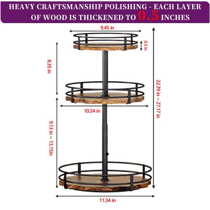 Heavy-Duty 3-Tier Lazy Susan Organizer, Adjustable to Different Heights, Countertop Spice Rack, Upgraded Thickened Wooden Board, Suitable for Seasoning Organizer, Kitchen Organization