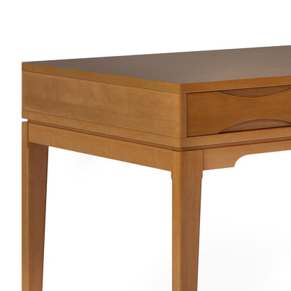 SIMPLIHOME Harper Desk - 60 Inch Wide Solid Wood Writing Desk in Light Golden Brown, Mid-Century Modern Home Office Computer Table for Study with 2 Drawers and Flip-Down Keyboard Tray