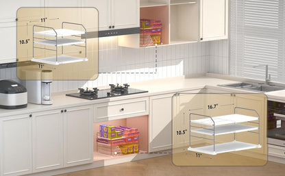 EVERIE Extendable 3-Tier Holder for Heavy Items, Jars, Bottles, Cans, Plastic Bags, Wrap, Foil, Snack and Box for Kitchen,Counter, Cabinets, 11'' to 16.7'' Wide (11“ - 16.7” Wide, Piece, 1)