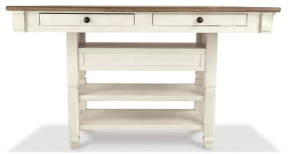 Signature Design by Ashley Bolanburg Rectangular Counter Dining Room Table, 4 Drawers, Seats 6, Storage Rack, Wood, 60" W x 40" D x 36" H, White & Brown