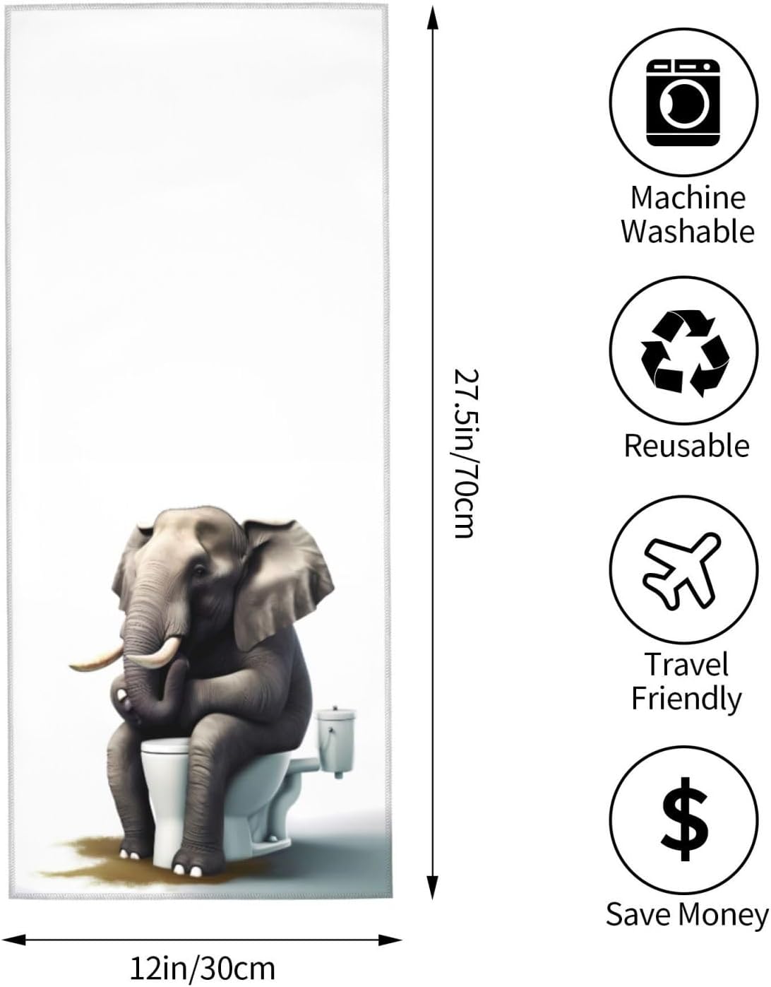 Funny Elephant Sitting on The Toilet Soft Fingertip Towels, Hand Towel, Dish Towel for Bathroom, 12 x 27.5 inch