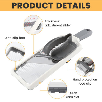 Multi Handheld Mandoline Slicer with Adjustable Stainless Steel Blade, Veggie Chopper & Cheese Grater, Mandolin French Fry Cutter for Speedy Slicing of Fruits and Vegetables