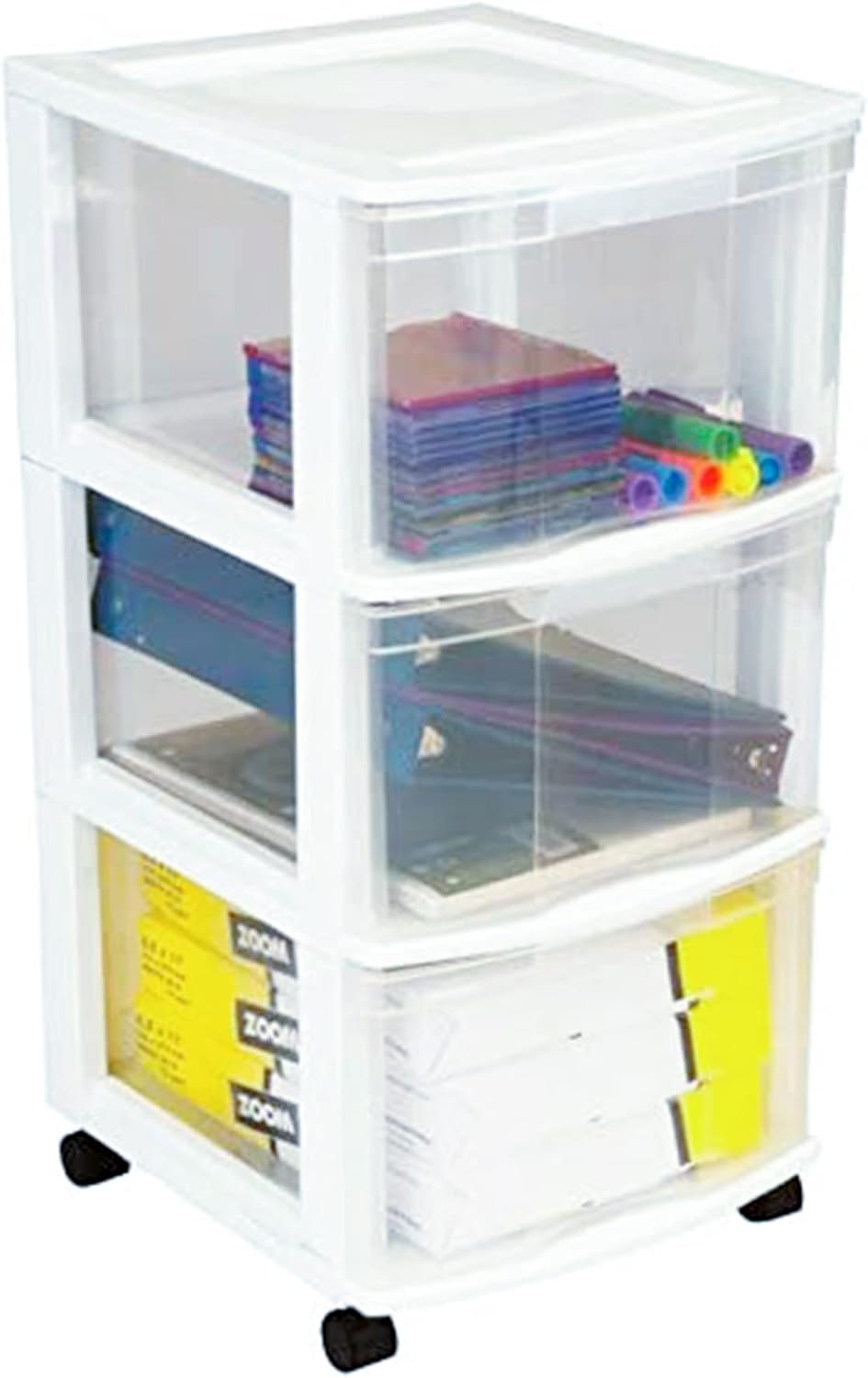 Gracious Living Classic 3 Drawer Organizer Cart, Plastic Storage Dresser with Caster Wheels for Home and Office
