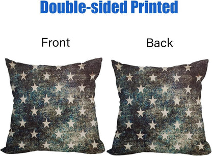 2 Pack Waterproof Outdoor Pillow Covers, 4th of July Vintage American Flag 18x18 Inch Throw Pillow Cases, Patriotic