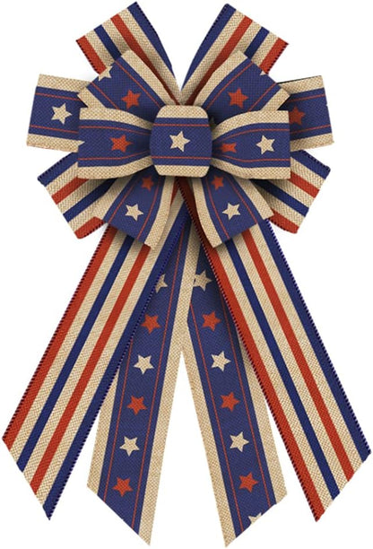 Regine Switzerland Patriotic Independence Day Wreath Bow - July 4th American Flag Burlap Decor