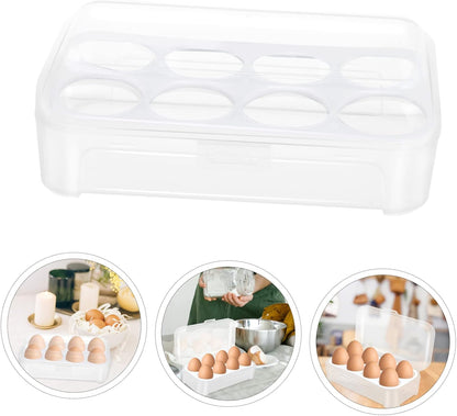 8 Box Fridge Egg Keeper Holder Mini Condiment Bottles, Egg Organizer for Refrigerator, Egg Carrier, White