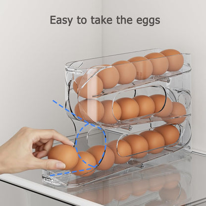Sotfamily Clear Egg Holder for Fridge, Auto Rolling Egg Dispenser for Eggs 18 Count, FIFO Design, Space-Saving Egg Roller, Organizer, Container, Storage for Refrigerator & Kitchen Countertop(1 Pack)