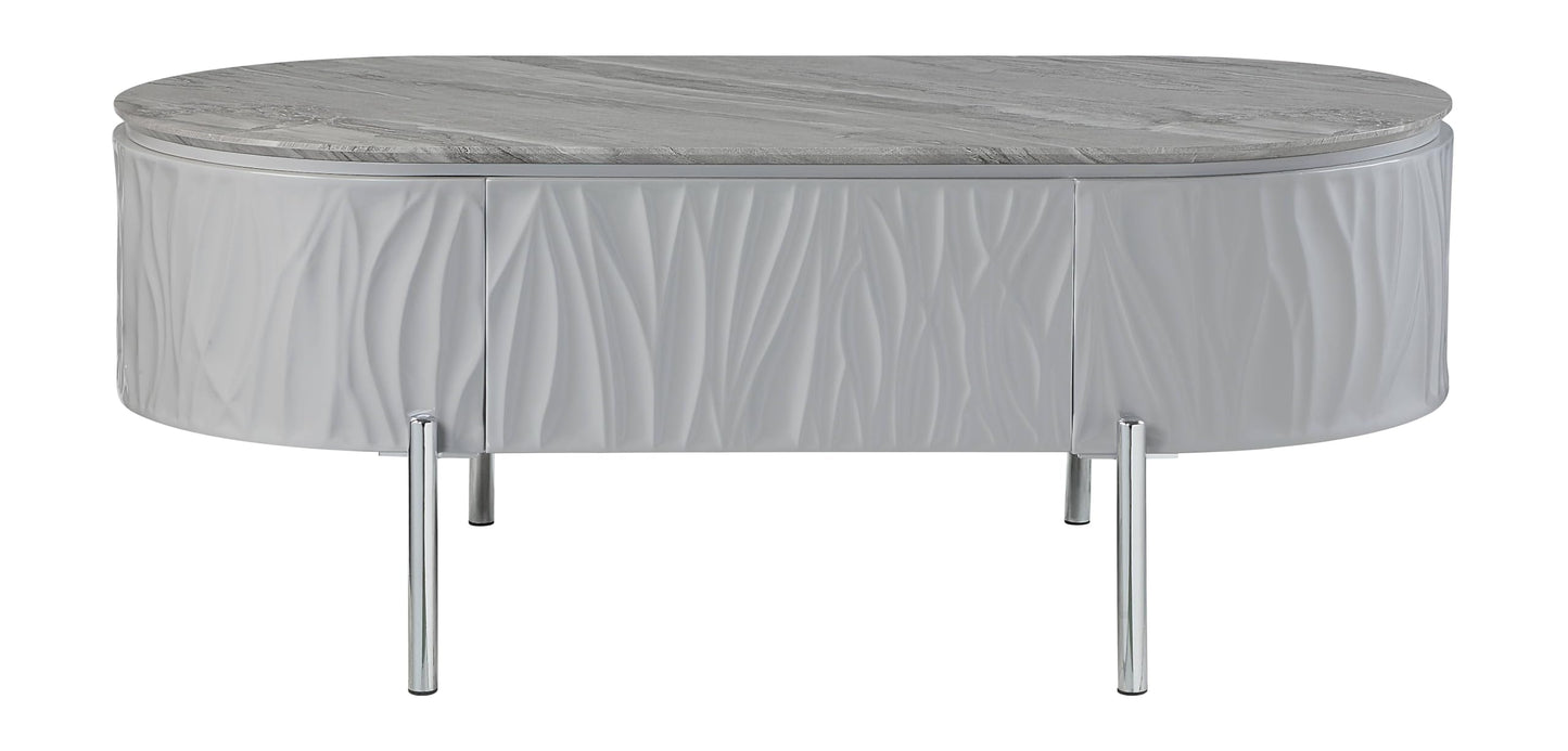 Acme Yukino Contemporary Wood/Metal Coffee Table in Gray High Gloss and Chrome