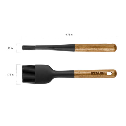 STAUB Pastry Brush, Perfect for Evenly Glazing Pastries and Basting Meats, Durable BPA-Free Matte Black Silicone, Acacia Wood Handles, Safe for Nonstick Cooking Surfaces