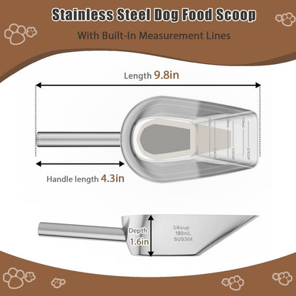 Mutclord Pet cat-dog food-scoop measuring cup - Food-grade 304 stainless steel material | 3/4 Cup capacity | Precision scale measurements
