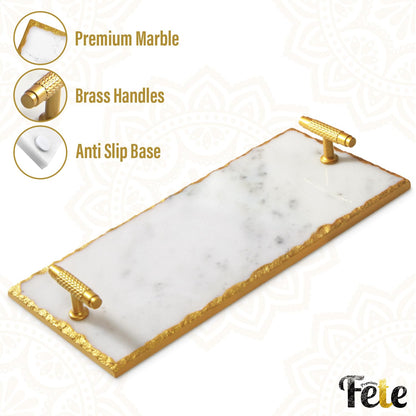 Guest Towel Holder Tray for Bathroom - Premium Marble Tray with Gold Rim - Bathroom Hand Towel Tray, The Perfect Vanity Tray for Bathroom. Ideal Valentines Day Gift.