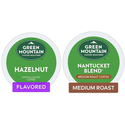 Green Mountain Coffee Roasters Hazelnut and Nantucket Blend Keurig K-Cup Pods, Light and Medium Roast Coffee