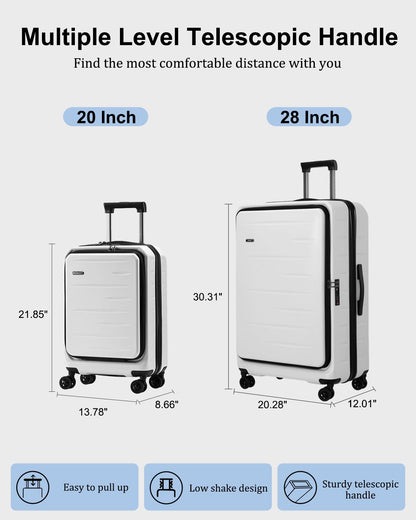 CENSIEN Luggage Sets 2 Pieces, 20 Inch Carry On Luggage and Expandable 28 Inch Checked Luggage with Spinner Wheels, Lightweight ABS+PC Hard Shell Suitcase with Front Opening, TSA Lock (White, 20/28)