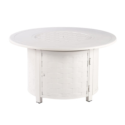 Oakland Living Round 44 in. x 44 in. Aluminum Propane Fire Pit Table with Glass Beads, Two Covers, Lid, 57,000 BTUs in White Finish