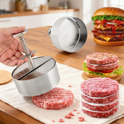 Waylenbo Burger Press 4.5 Inch, 304 Stainless Steel Hamburger Patty Maker with Spring Button & 50 Parchment Papers, Easy Release Non-Stick Mold for Ground Beef, BBQ, Dishwasher Safe