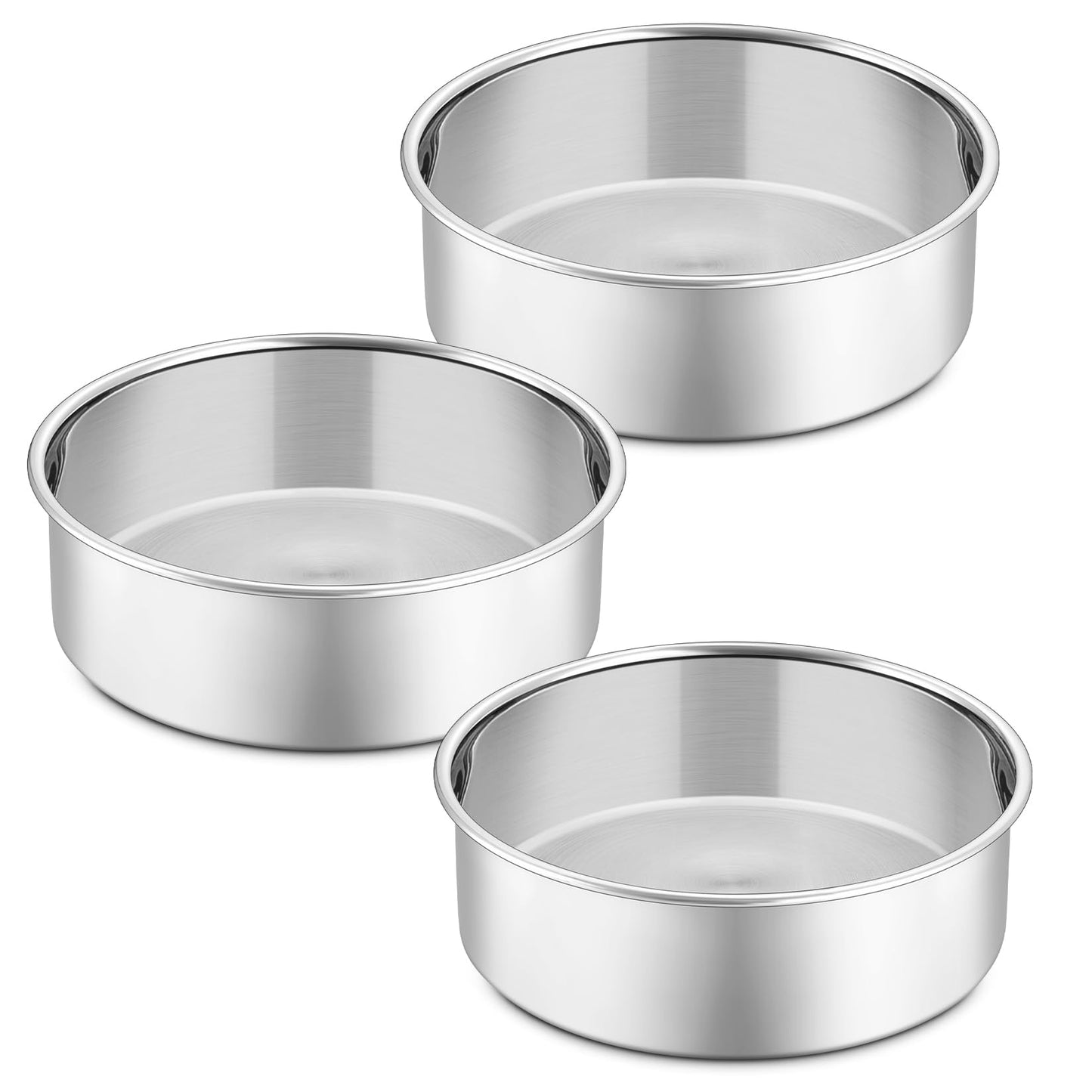 P&P CHEF 5 Inch Round Cake Pan Set of 3, Stainless Steel Round Baking Layer Pans Bakeware for Layer Birthday Cake, Fit Oven/Pots/Pressure Cooker, Leakproof & Dishwasher Safe, Silver