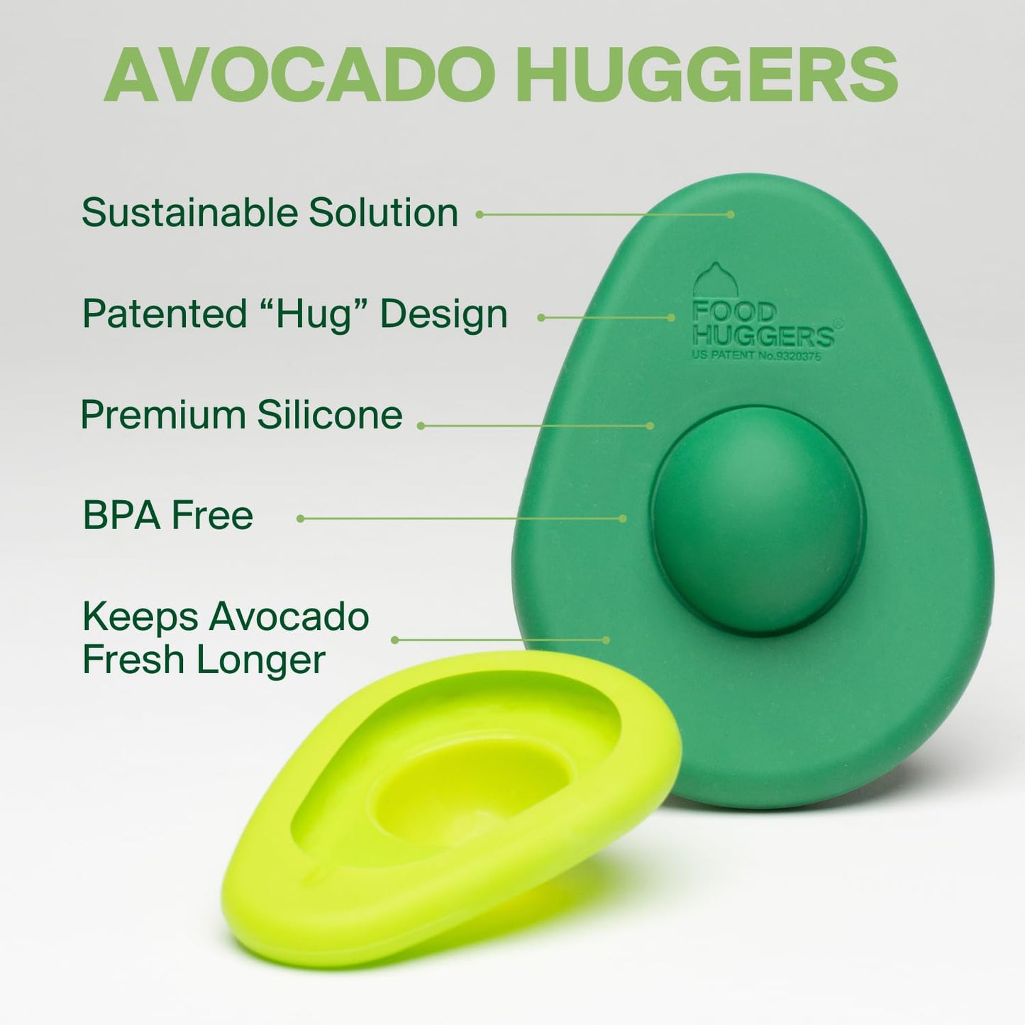 Food Huggers Avocado Huggers 2pc Silicone Reusable Avocado Savers with Pit Storage | BPA Free, Dishwasher Safe Holder | Large & Small Set