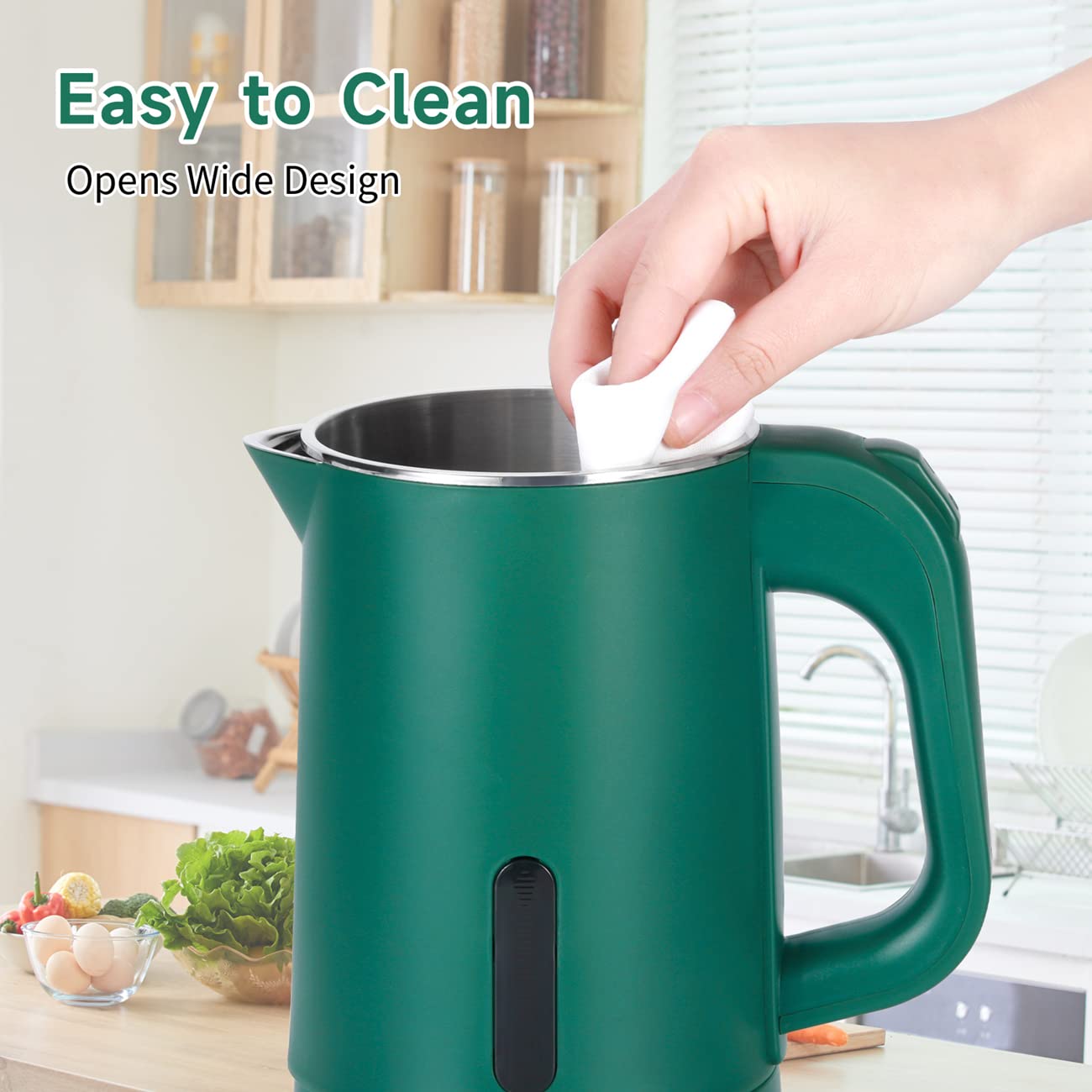 Small Electric Tea Kettle Stainless Steel, 0.8L Portable Mini Hot Water Boiler Heater, Travel Electric Coffee Kettle with Auto Shut-Off & Boil Dry Protection (Green)