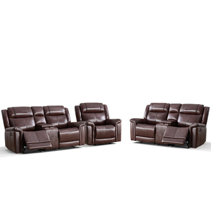 ANJ Premium Genuine Manual Reclining Sofa Set, Included Single Recliner Chair and Loveseat 2-Seater Couch Set of 2 with Hidden Storage& Cup Holders, 3-Piece Living Room Furniture Set, Rust Brown
