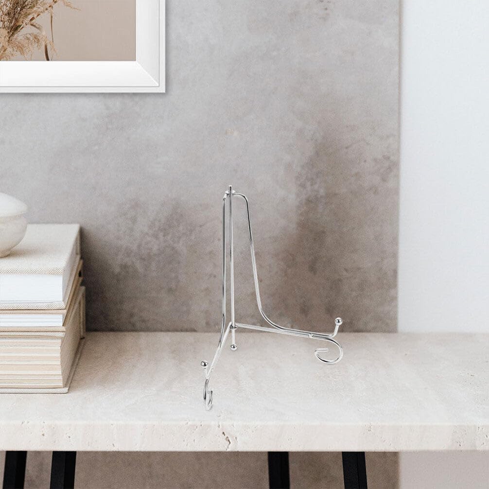 HOMSFOU Iron Plate Stand, Silver Easel Display Holder for Picture Frame, Photo Showing Rack