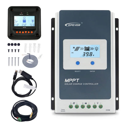 EPEVER 10A Solar Charge Controller MPPT 12V / 24V Auto Max.PV 100V Input Negative Ground Solar Panel Charge Regulator with MT50 Remote Meter Temperature Sensor RTS & PC Communication Cable RS485