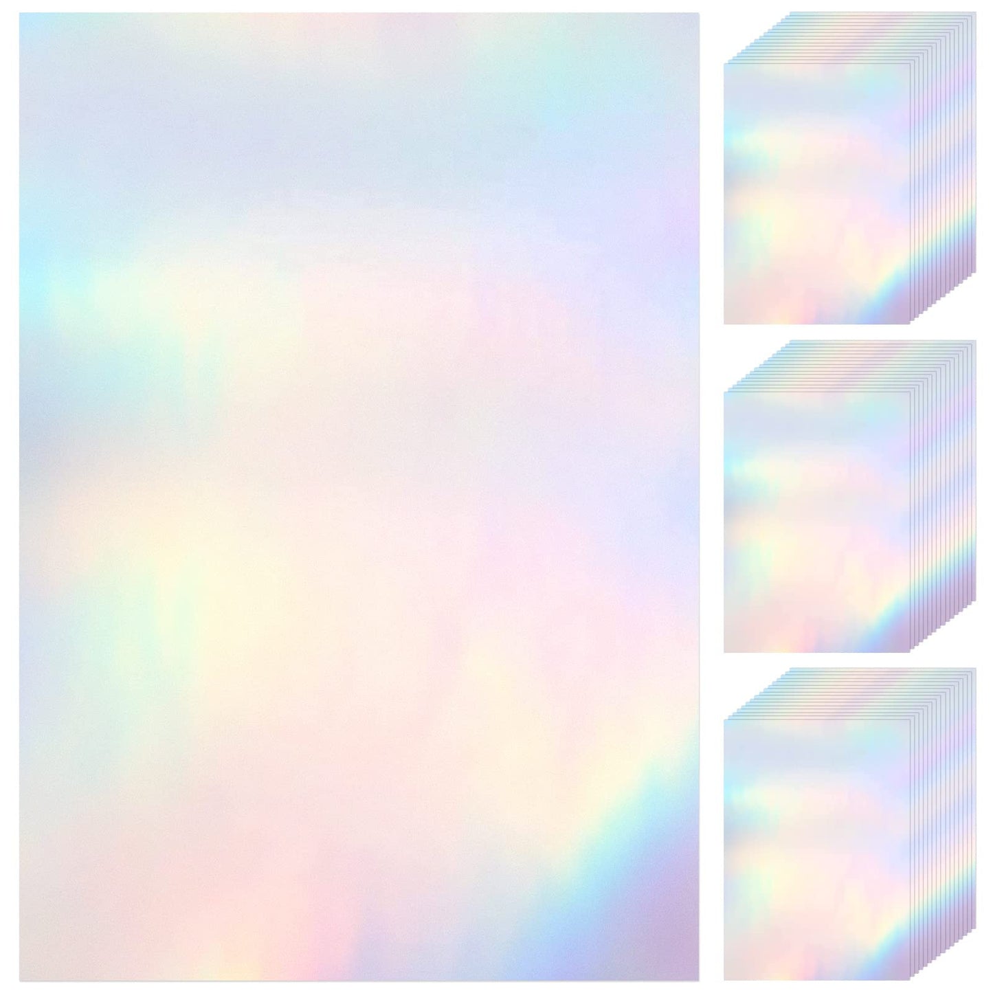 60 Sheets Holographic Laminate Sheets Clear Glitter A4 Size Vinyl Sticker Paper Holographic Overlay Self Adhesive Waterproof Transparent Film, 11.7 x 8.3 Inch (Rainbow)