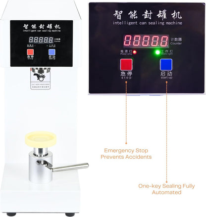 Automatic Can Sealing Machine, Intelligent Electric Cup Bottle Sealer Machine with Counter & LCD Display, 2.2” Dia. & 5.7”-7.9” Height Tin Can Seaming Closing Capping Machine