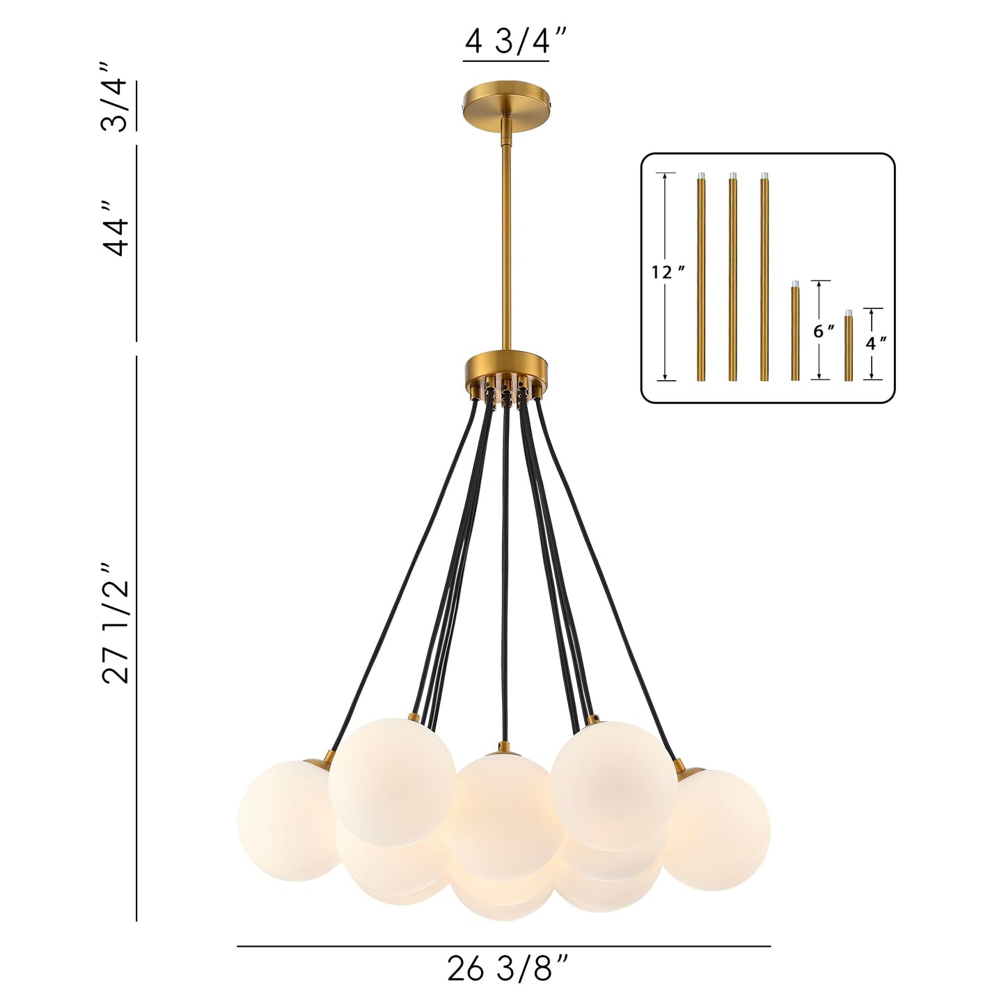 13-Light Bubble Chandelier, Modern Sputnik Glass Chandelier, Milk Glass & Globe Pendant Light, Elegant Bubble Hanging Island Lighting for Bedroom, Living Room, Dining Room & Kitchen Island Over Table