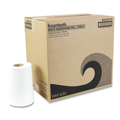 Boardwalk 6250 Hardwound Paper Towels, Nonperforated 1-Ply White, 350 ft (Case of 12 Rolls)