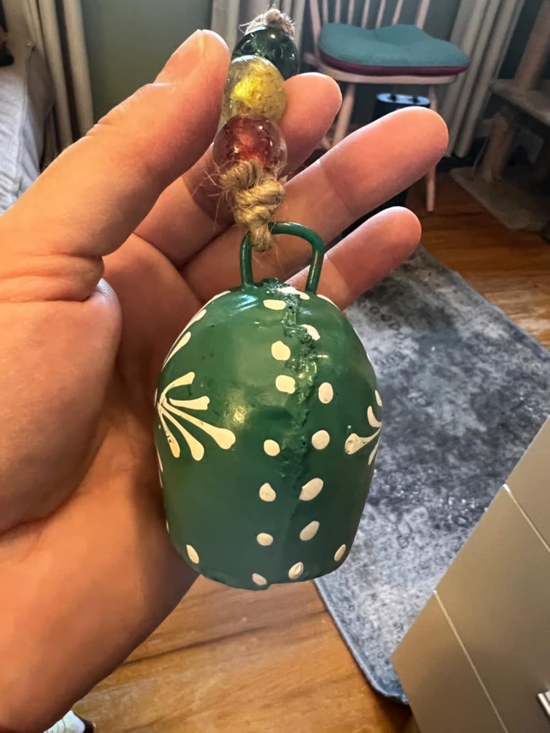Set of 5 Painted Bells - 7cm Hanging Harmony Multicolor Metal Bells on Rope, Farmhouse Wall Décor