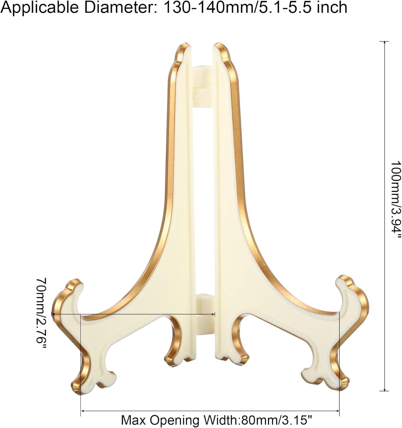 PATIKIL 4" Acrylic Decorative Plate Stand Holder, 2 Pack Foldable Picture Easel for Photos, Cards, White Gold