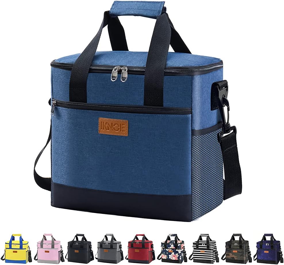 24 Iknoe Large Cooler Bag Collapsible Can Insulated Bags Leakproof Lunch Cooler Tote with Multi-Pockets for Adult