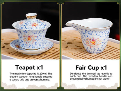 REOWONU Japanese Tea Set Traditional with 6 Cups, Chinese Gongfu Tea Set for Adults, Gold-plated Edge Craftsmanship (Entwined lotus 6cups)