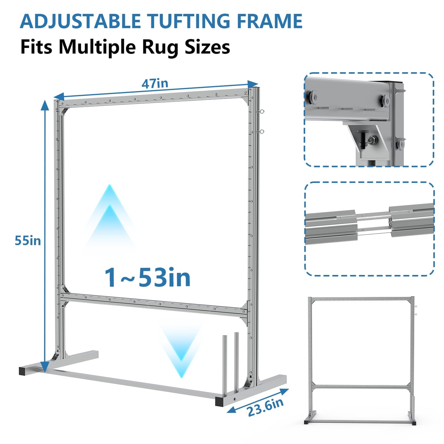 Lezbanz Rug Tufting Frame Kit with Aluminum Nails for Extra Firm Fixing, Tufting Cloth Stand, Adjustable Rug Tufting Frame for Rug Making, Suitable for Beginners & Lovers (55''H×47''L)