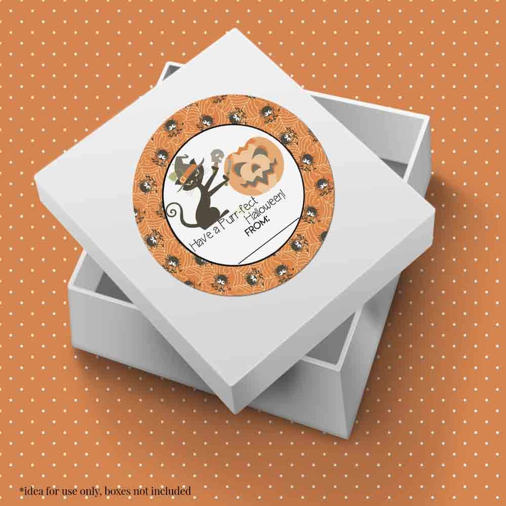 Purr-FECT Halloween Black Cat Themed Halloween Thank You Sticker Labels, 40 2" Party Circle Stickers by AmandaCreation, Great for Party Favors, Envelope Seals & Goodie Bags