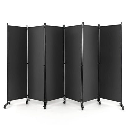 Giantex 5.7Ft 6-Panel Folding Room Divider with Rollers Grey- 132" Wide Large Rolling Foldable Privacy Screen, Lightweight Portable Wall Partition Separation Room Dividers with Wheels