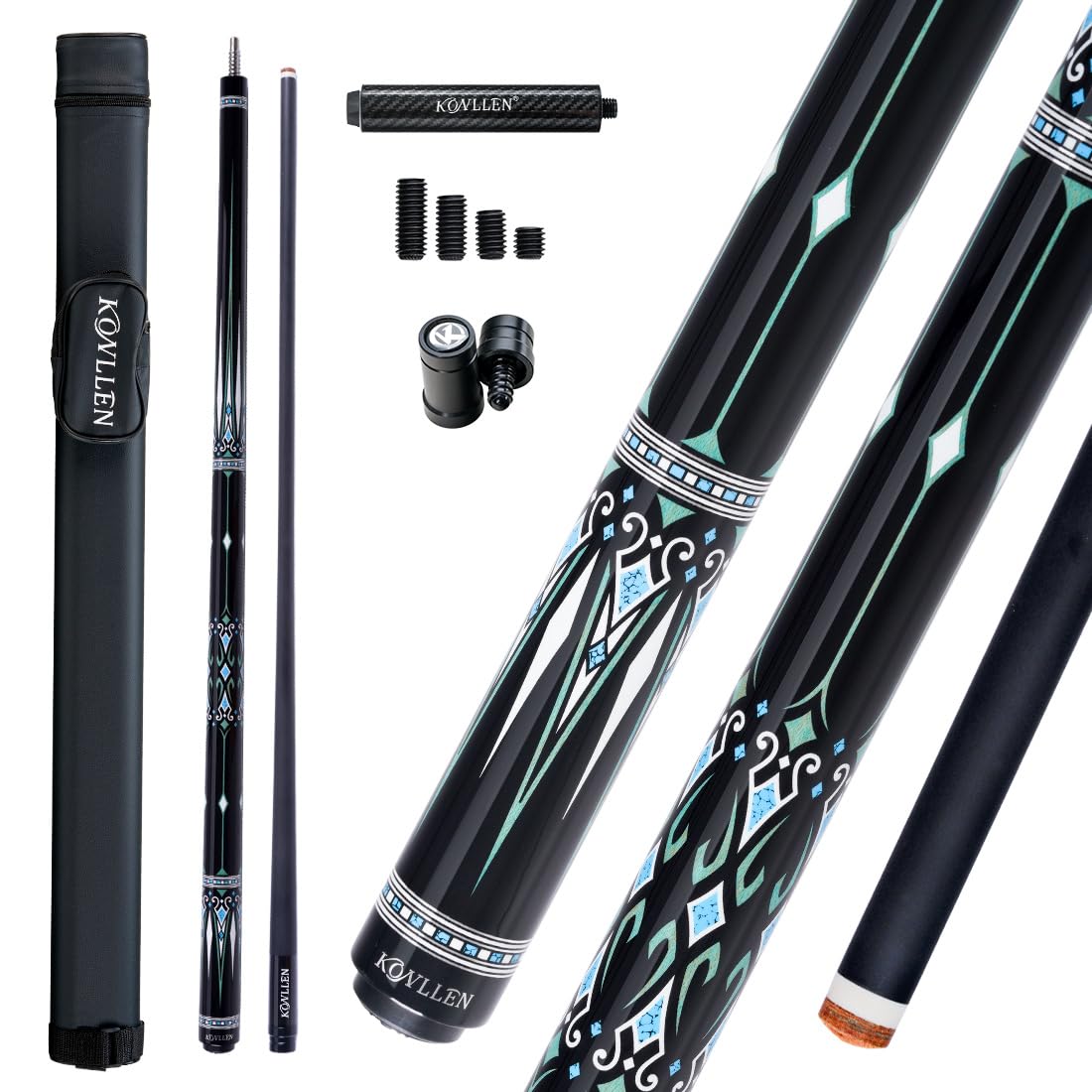 KONLLEN Carbon Fiber Pool Cue Stick 58-inch Professional Pool Sticks Set Low Deflection Pool Cue for Adults