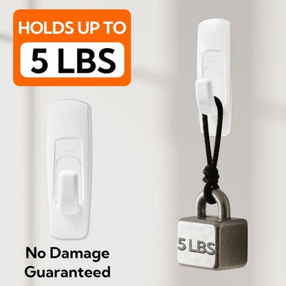 Hookay 5lbs Adhesive Wall Hooks - Damage-Free Heavy Duty Utility Hooks | 7 Hooks & 12 Strips, White Plastic