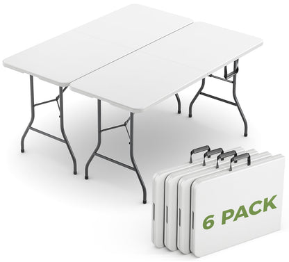 MAKE CHANGES Folding Table 6 Pack, 6 FT Foldable Plastic Table with Carrying Handle, Heavy Duty Portable Fold-in-Half Utility Table for Party, Camping, Banquet, Craft, Wedding, Indoor & Outdoor Use